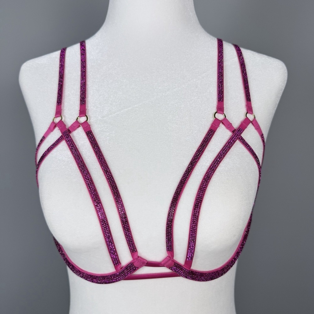 Victoria's Secret Very Sexy Shine Strappy Open-Cup Triangle Bra Fuchsia XS NWT